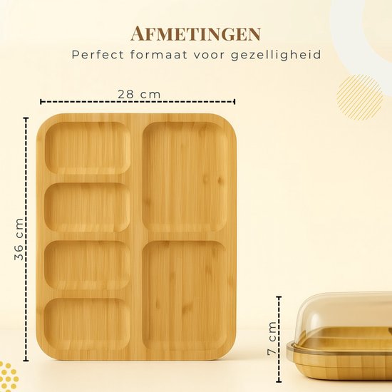 Plateau apéritif Latium en bambou avec couvercle et poignée - Plateau à tapas de luxe - Plateau de service - E-book gratuit inclus - Cadeau de Noël pour femmes ou hommes