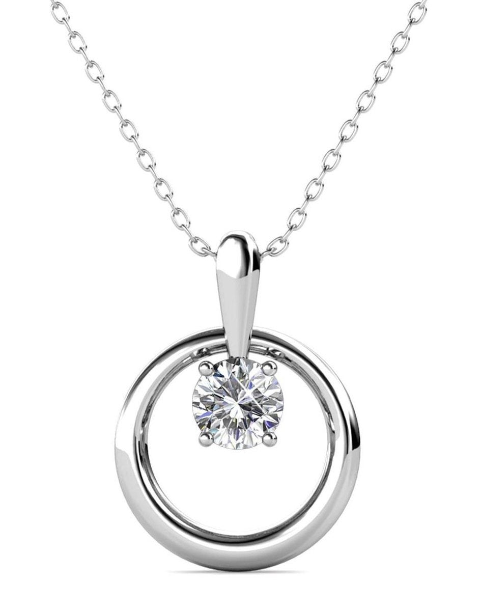 Yolora Collier Femme avec Pendentif Rond - Cristal Kalpa Camaka - Argent - Plaqué Or Blanc 18K - Collier Femme Argent - Bijoux - Collier - Boîte Cadeau de Luxe - Boîte Cadeau - Boîte Cadeau Exclusive - Bel Emballage Cadeau