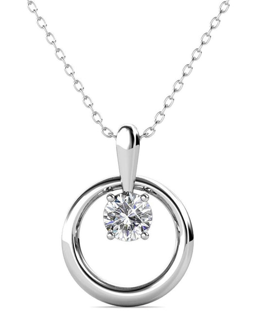 Yolora Collier Femme avec Pendentif Rond - Cristal Kalpa Camaka - Argent - Plaqué Or Blanc 18K - Collier Femme Argent - Bijoux - Collier - Boîte Cadeau de Luxe - Boîte Cadeau - Boîte Cadeau Exclusive - Bel Emballage Cadeau