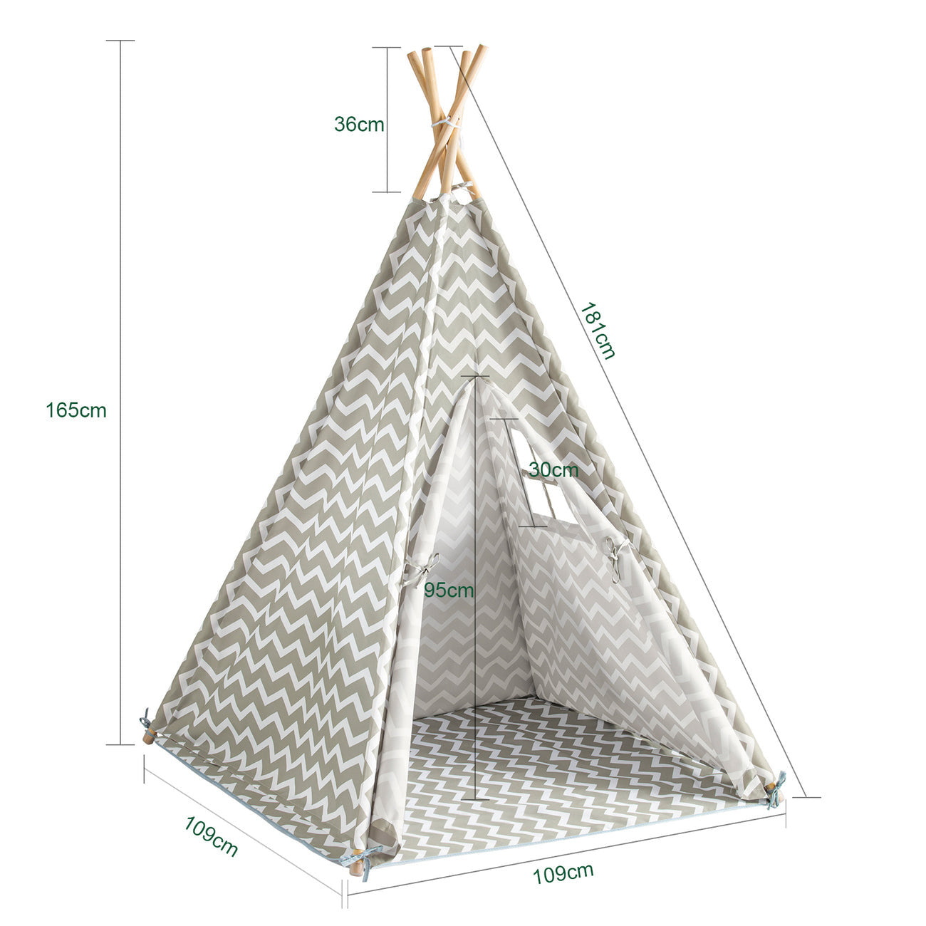 SoBuy OSS03 Tente Tipi pour enfants 112 x 112 x 158 cm - Blanc/ Gris