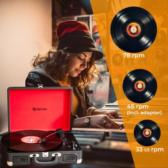 Denver Record Player - Haut-parleurs intégrés - Logiciel PC inclus - Auto-stop - Retro - VPL120 - Noir