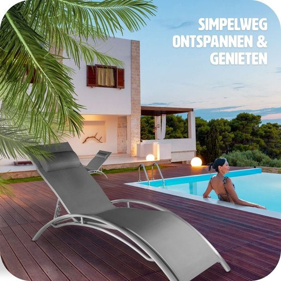 Tectake® Lot de 2 chaises longues de jardin - Gris Aluminium