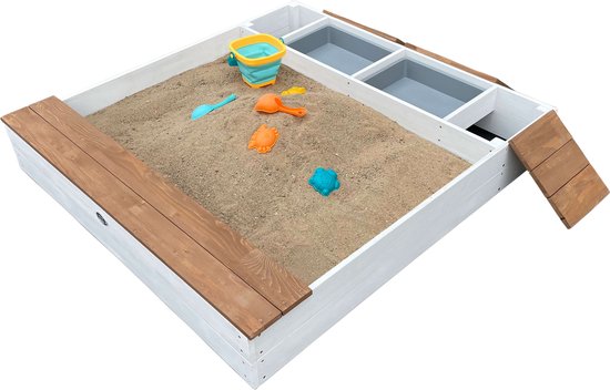Bac à sable AXI Evy avec bacs à eau et espace de rangement Blanc/marron - Kit d'accessoires inclus