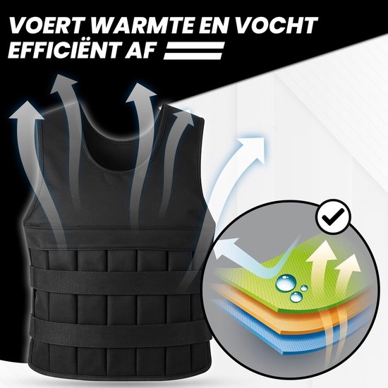 Fitby Gilet de musculation ajustable 10KG - Gilet de musculation - Gilets de musculation - Poids - Musculation et Crossfit - Cardio - Convient à partir de la taille L - Noir