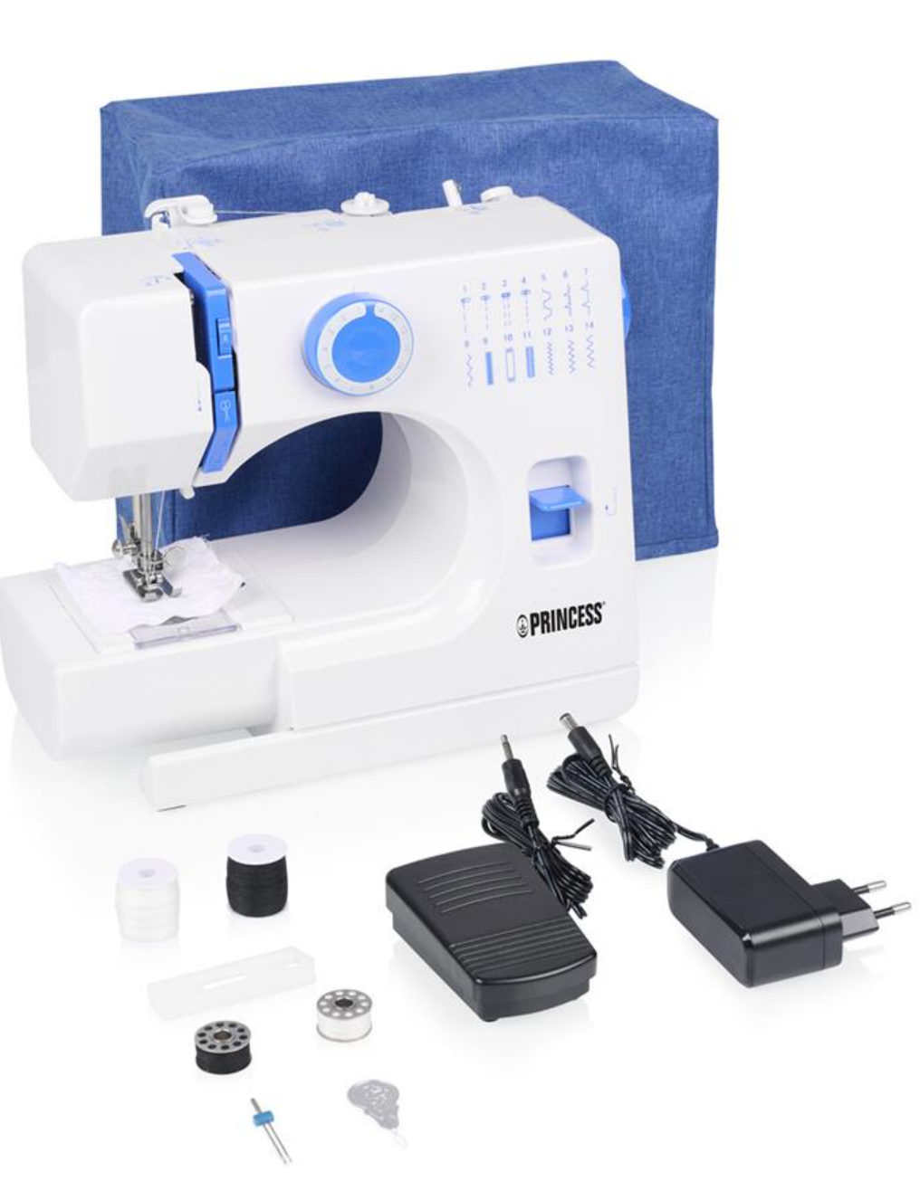 Machine à coudre Princess 326010 - 14 points - Bras libre - Enfilage automatique - Blanche