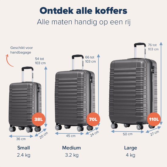 TRVLMORE Valise à main - 38L - Verrouillage par numéro - Léger - Trolley - 54x36x20cm - Gris foncé