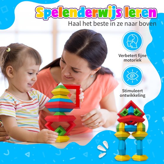 MontiPlay® Build Buddies - 60 Piece Block Tower - Jouets éducatifs Montessori - Briques et blocs à empiler - Jouets STEM et sensoriels pour les tout-petits - à partir de 3 ans - Jouets pour enfants - Blocs de construction - Toy Book 2024