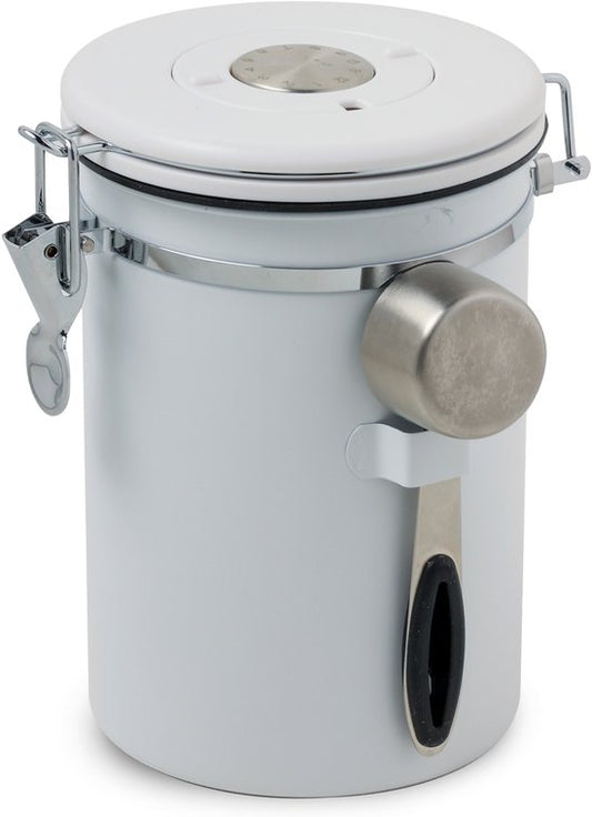 Boîte de conservation pour café Castagnola 1,8 L - Blanche - Boîte hermétique pour café avec valve à CO₂ et compteur de dates