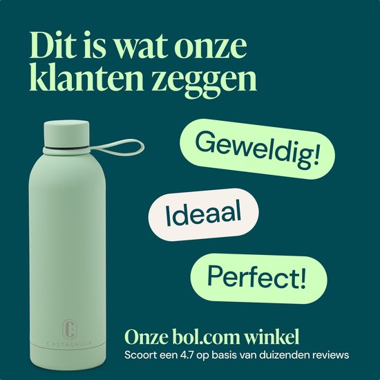 Bouteille d'eau Castagnola - Bouteille à boire en acier inoxydable 500 ML - Thermos en acier - Bouteilles à boire pour adultes - Double paroi - Vert