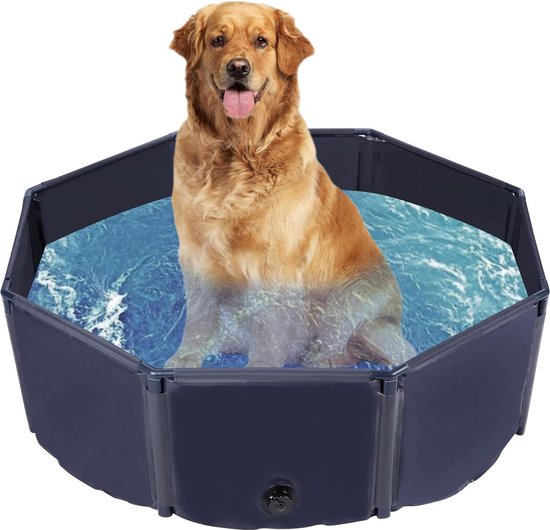 Piscine pliable pour chiens Yaheetech Ø 100 cm - PVC - Antidérapante - Avec brosse/4 rustines - Bleu