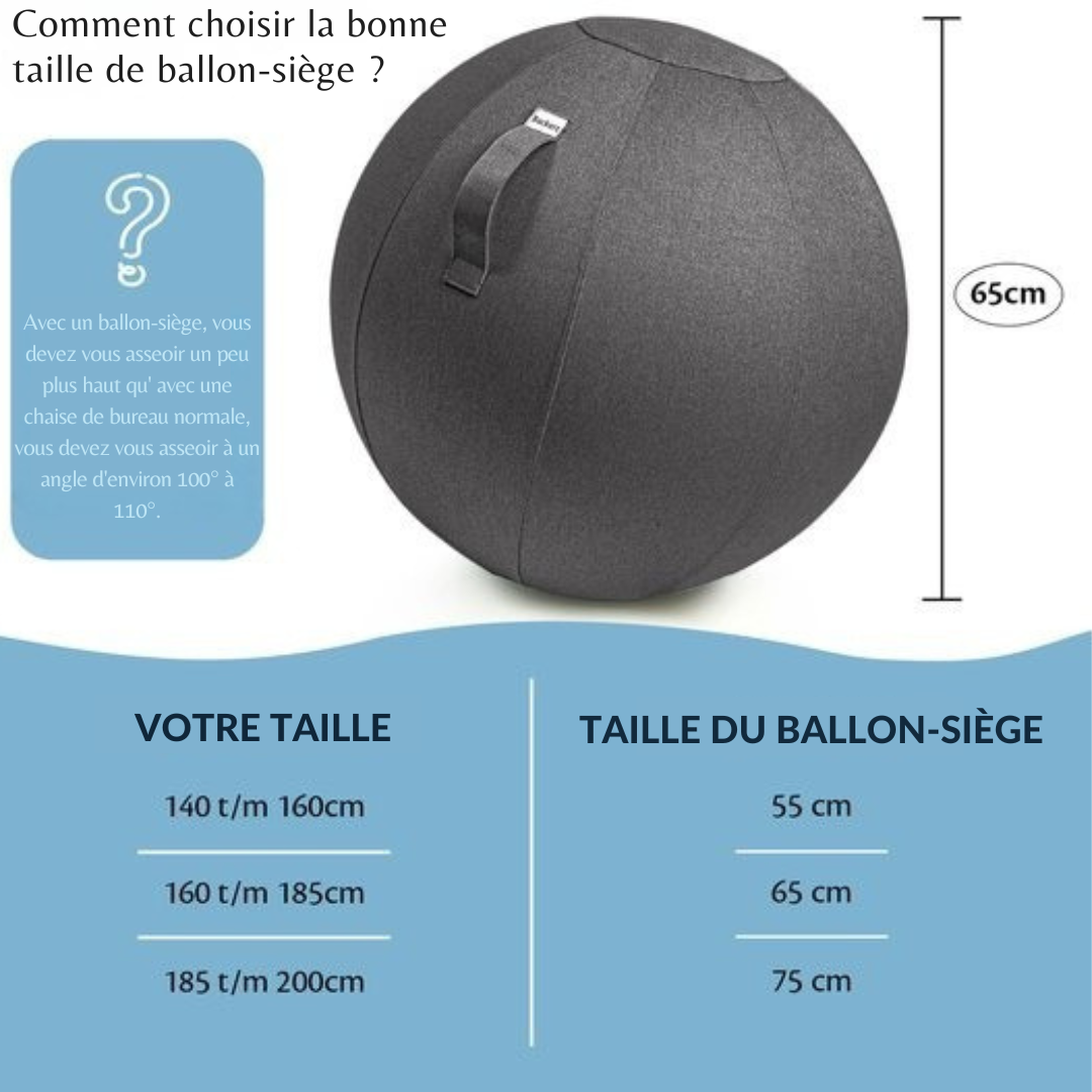 Ballon de siège pour le bureau et la maison Backerz® - 65 CM - Ballon de yoga de luxe - Ballons de siège avec housse - Ballon ergonomique pour chaise de bureau - Lin gris sable