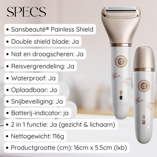 Rasoir féminin 2 en 1 + 2 têtes de rasage supplémentaires - Visage - Aisselles - Jambes - Maillot - Rasoir Femme - Epilateur électrique - Epilateur Femme - Tondeuse Femme - Zone intime Poils pubiens - Rasoir Féminin Bikini