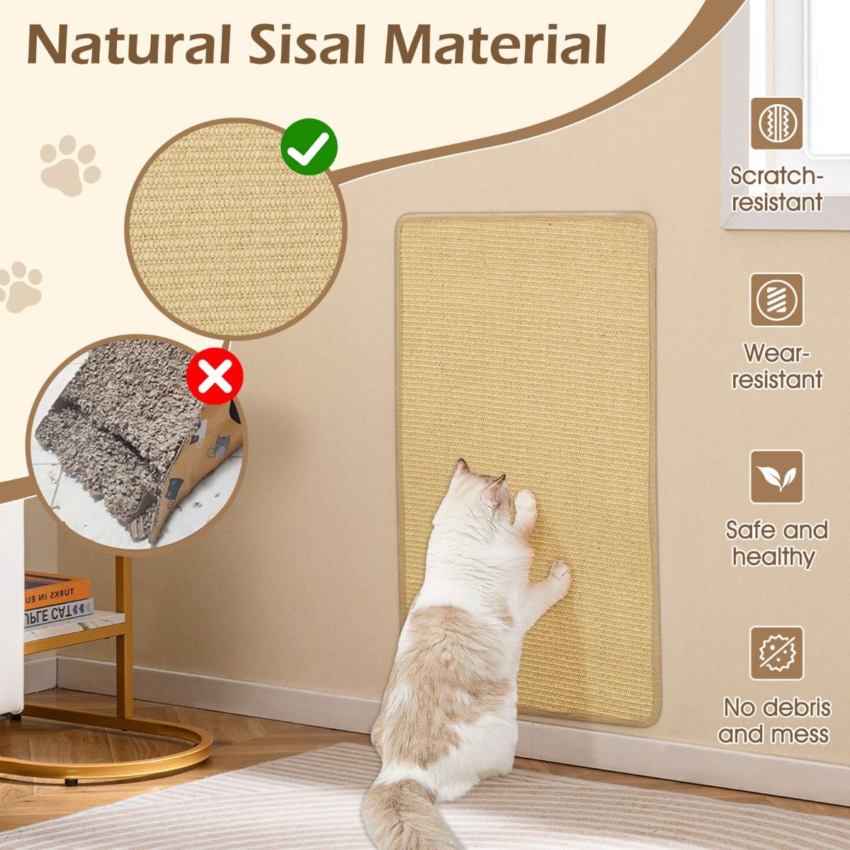 Lot de tapis Coast pour crabes - sisal - autocollants - 80 x 50 cm - naturel