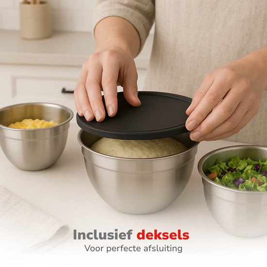 Ensemble de 3 bols en inox Alpina avec couvercle - Bol à salade - Bol à pâte avec couvercle - Bols pour mélanger et conserver - Bol à snacks