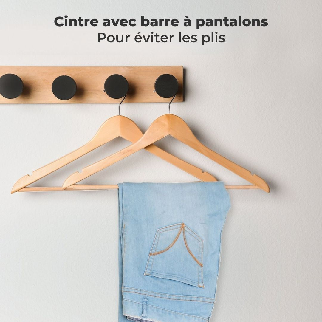 20 cintres en bois LifeGoods - Avec rail pour pantalon - 20 pièces - Bois