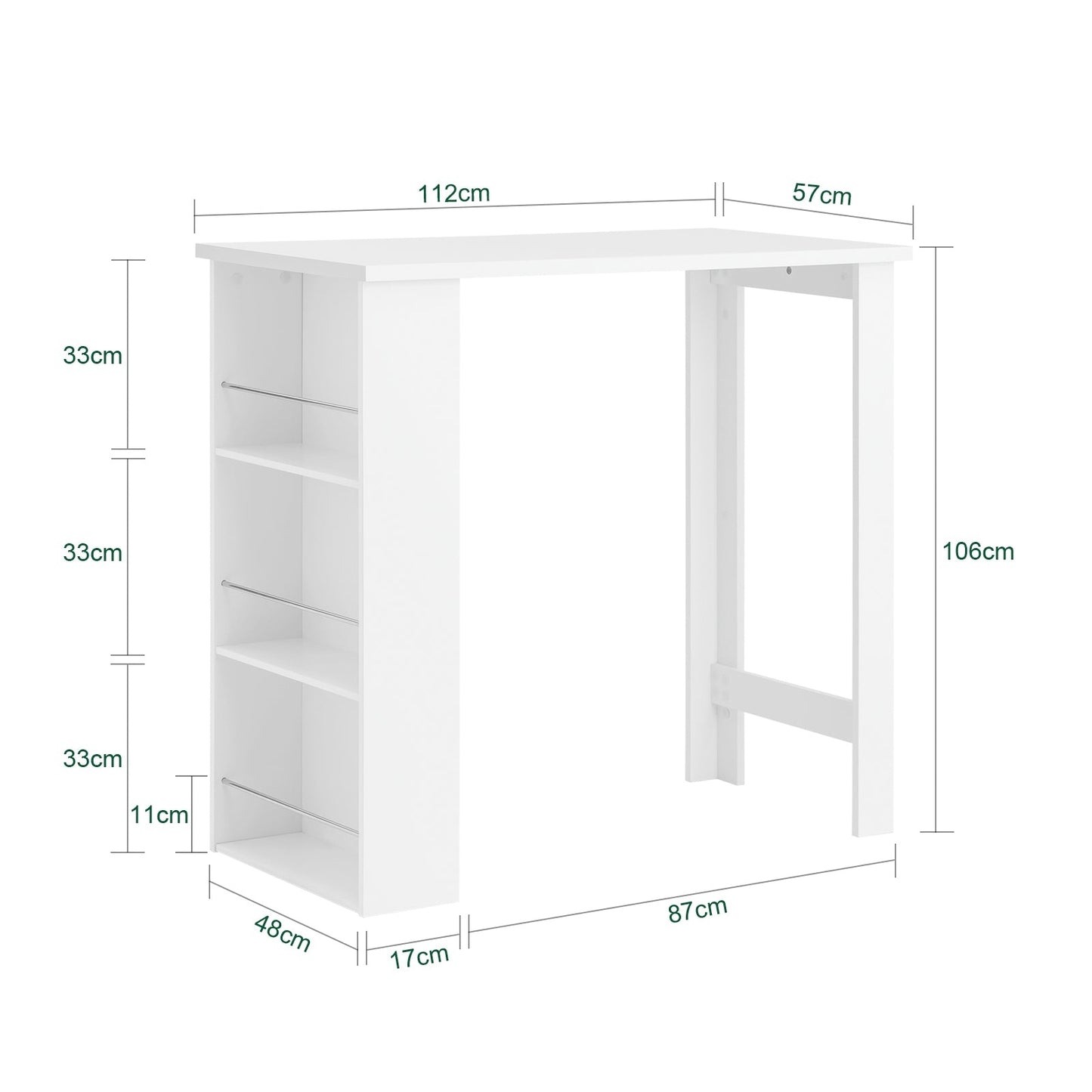 Table de bar - SoBuy - 3 compartiments - 106x57x112 cm - Blanc