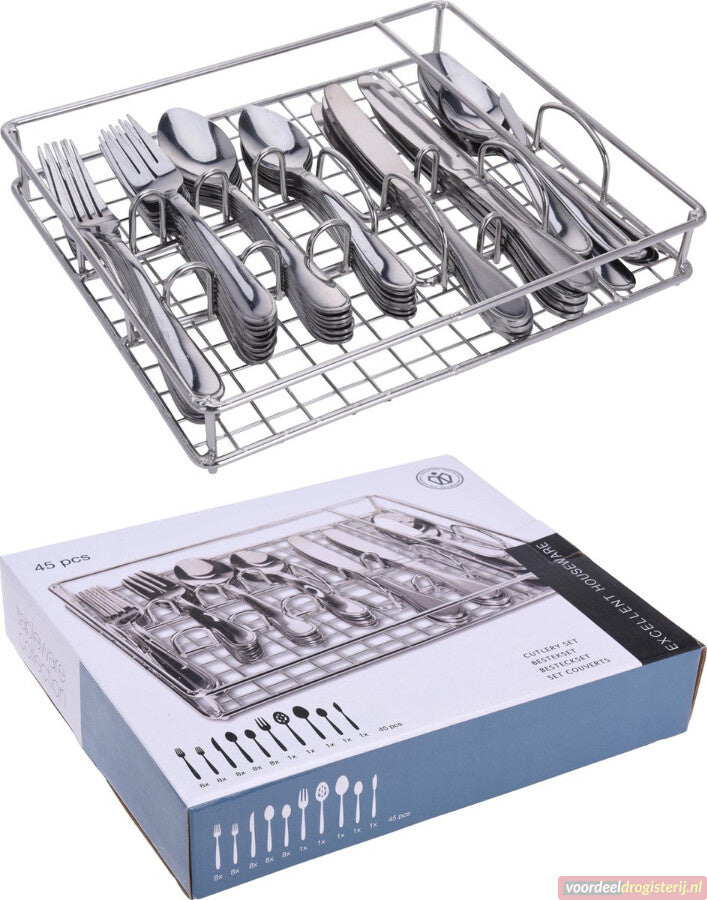 Service de couverts 45 pièces - en acier inoxydable - avec plateau en métal
