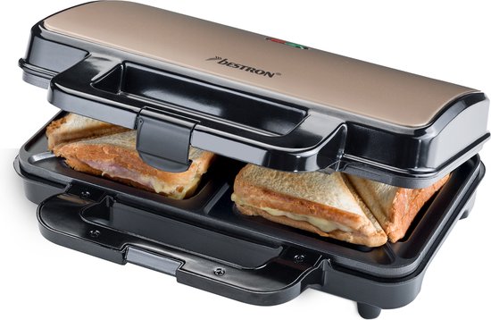 Appareil à croque-monsieur Bestron - ASM90XLSAT - 900 W - Pour 2 croque-monsieur - Revêtement antiadhésif - Blanc/Gris - Garantie de 5 ans
