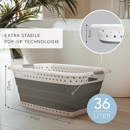 Badiona Lot de 2 corbeilles à linge pliables - 36 Litres - Blanc/Gris - 61 x 45 x 27 cm