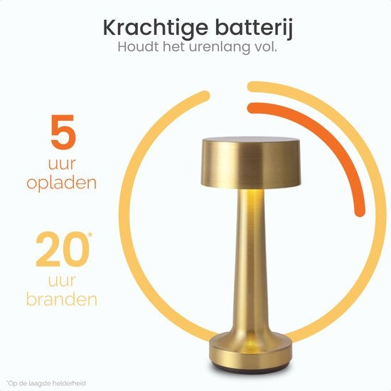 Goliving Lampe à poser Rechargeable - Sans fil et dimmable - Lampe tactile moderne - Lampe de nuit pour chambre à coucher - 21 cm - Or