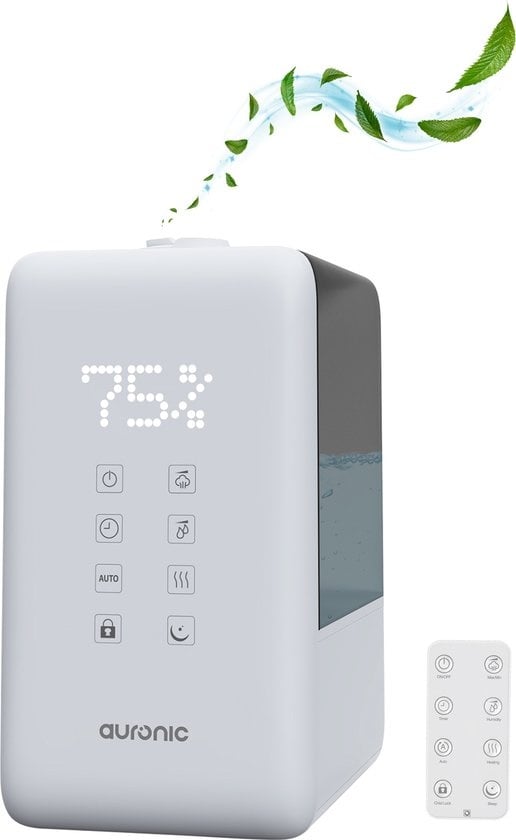 Humidificateur Auronic - 3 modes de nébulisation - Capacité du réservoir 6L - 60m2 - Filtre à eau inclus - Blanc