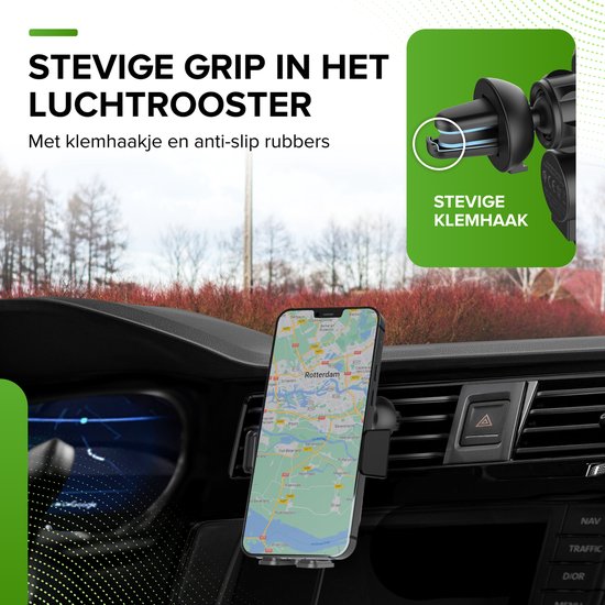 iSetchi Telefoonhouder  - Qi Draadloze Oplader - 15 Watt Snellader - Ventilatierooster