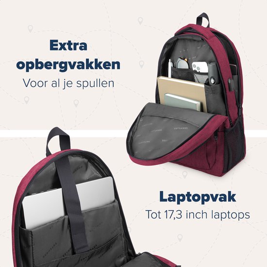TRVLMORE Backpack - Sac à dos avec compartiment pour ordinateur portable 17,3 pouces - Cartable - Résistant aux éclaboussures - Hommes et Femmes - Garçons et Filles - 36L - Bourgogne