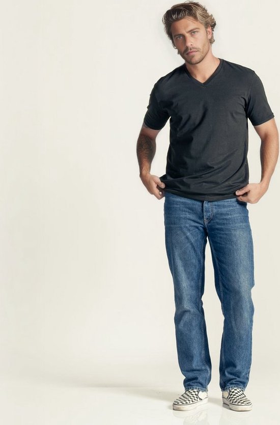 LEBASQ - T-shirt Davis pour homme - 3 packs - avec col en V - Extra long - Convient comme sous-maillot - Noir - Taille 2XL