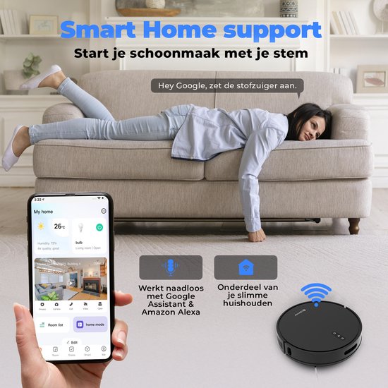 Denver Robot Aspirateur avec station de charge - Smartphone TUYA App - Convient pour les poils d'animaux - RVC115