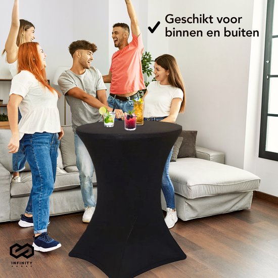 Infinity Goods Stevige Statafel Incl. Zwarte Statafelrok - Partytafel - Robuust en Weersbestendig - Inklapbaar - 80cm x 110cm - Feest - Wit/Grijs