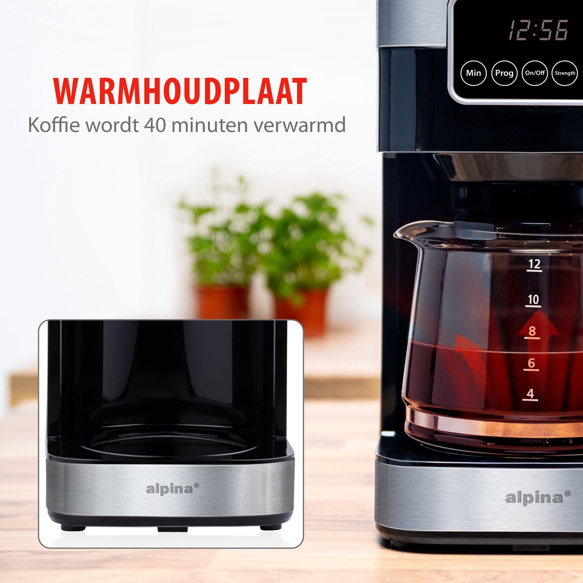 alpina Cafetière à filtre - 900W - 1.5 L - Gris/Noir