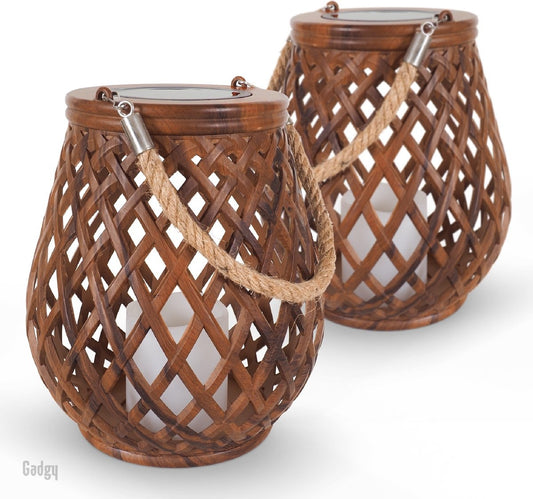 Gadgy Solar Lantaarn Basket - Tuinlantaarn set van 2 - Tafellamp voor Binnen en Buiten - Solar Tuinverlichting op Zonneenergie - Led Buitenverlichting met dag/nacht Sensor - Hanglamp - 21CM Hoog