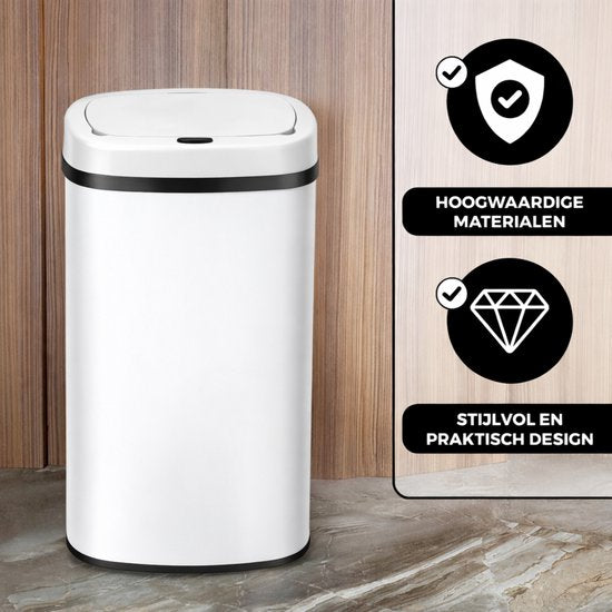 Bayt Poubelle - Poubelle 60 litres - Poubelle - Corbeille - Métal - Blanc