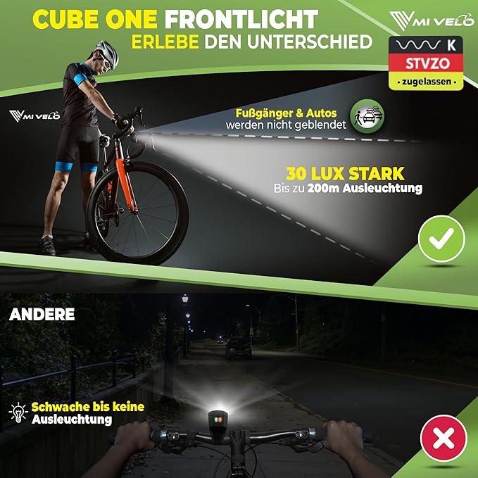 MIVELO Lumière pour vélo - rechargeable par USB et 100% étanche - IPX5 - Noir