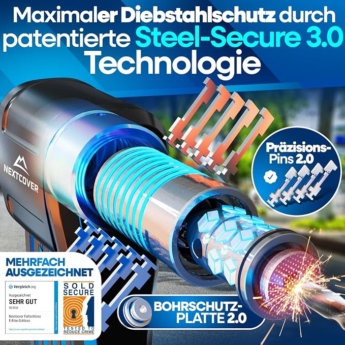 NEXTCOVER Cadenas pliable pour vélo - 100 cm - Acier au carbone trempé - 3 clés incluses