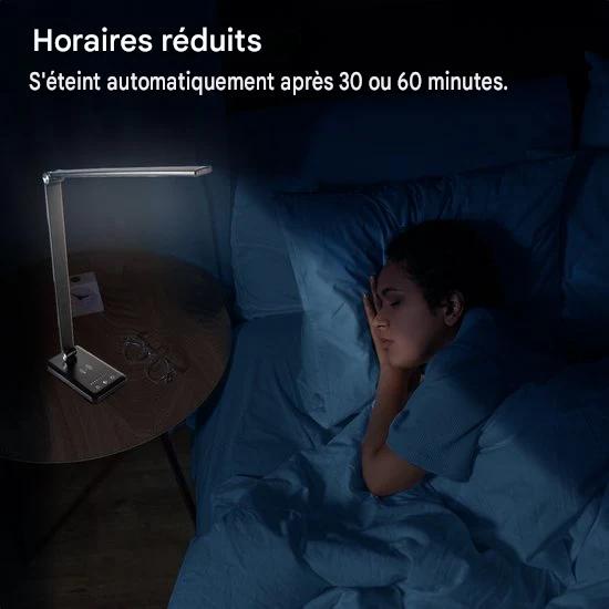 Lampe de bureau Auronic - LED - Chargement mobile USB et sans fil - Minuteur - Lampe à pince dimmable - Lumière blanche et chaude - Noir