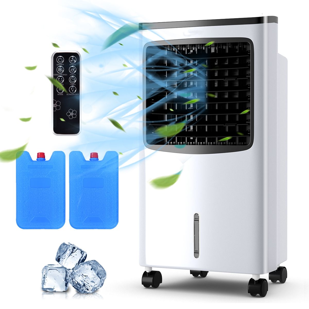 Climatiseur portable Coast - Climatiseur par évaporation 4-en-1 - Réservoir d'eau de 8 litres - Oscillation à 70° - Noir/blanc