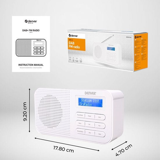 Denver DAB Radio - Radio de cuisine - Radio FM - Radio portable - Batteries et secteur - DAB42 - Blanc