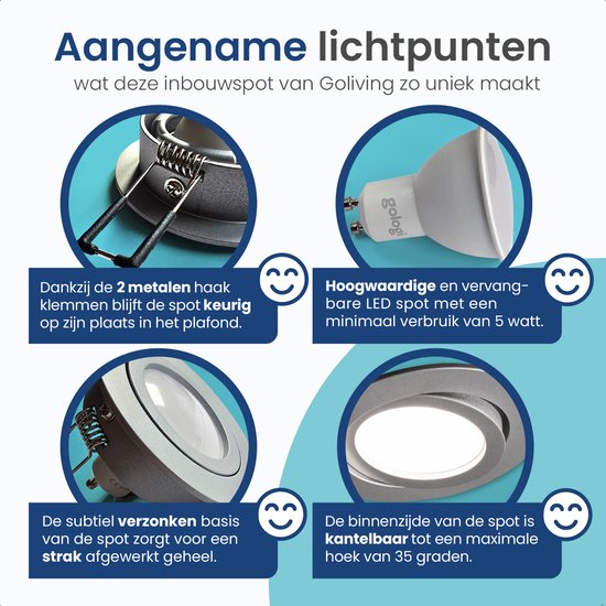 Gologi Smart Recessed Spotlights - Smart LED Downlight Dimmable - Tiltable - Warm White Light - Gu10 LED Lamp - White