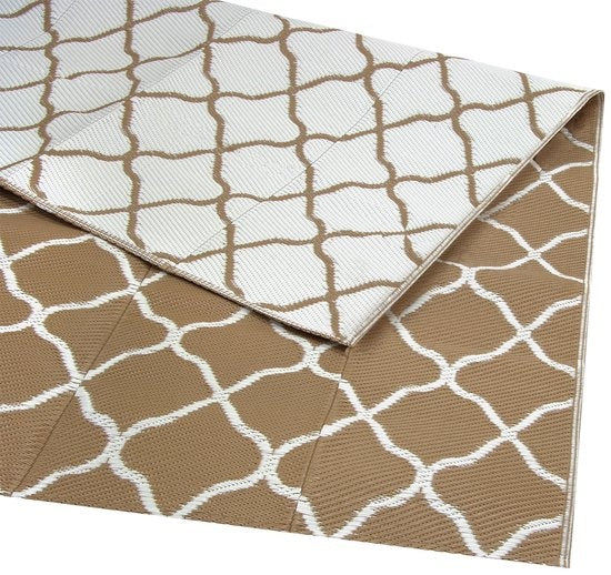 LifeGoods Tapis d'extérieur - 152x230CM - Tapis de jardin - Réversible - Sac de transport inclus - Avec motif - Beige/Blanc