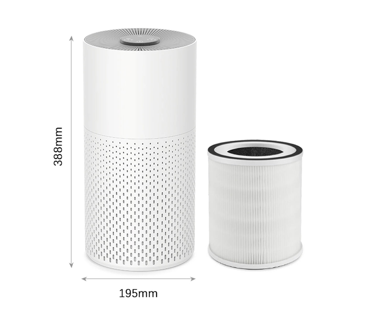Purificateur d'air Homintell Kilo - HEPA H11 et charbon actif - 130 m³/h - 16 m² - 3 vitesses - Capteur PM2,5 - Commande tactile - 195 × 195 × 388 mm