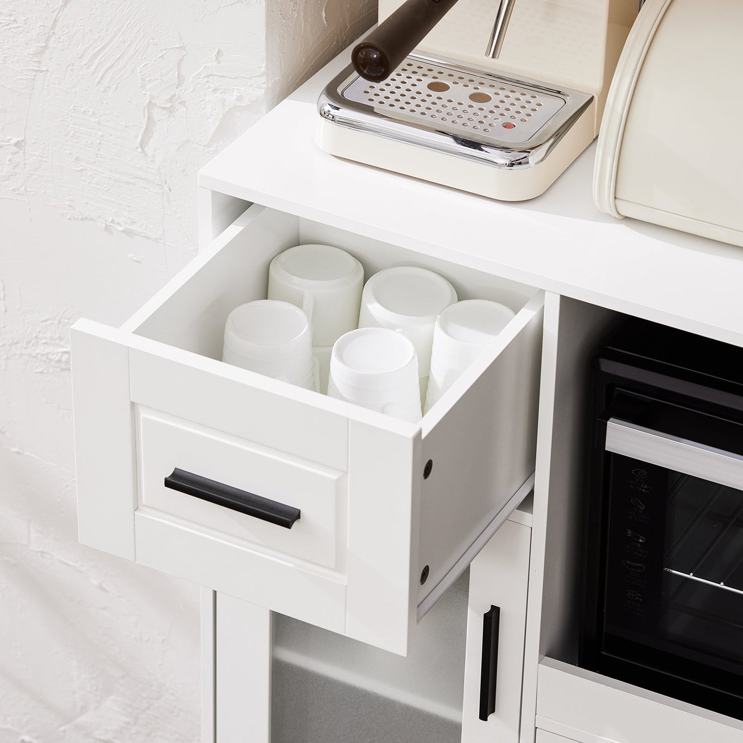 Armoire micro-ondes - SoBuy - Armoire cuisine - 1 tiroir - 3 portes - 89 x 40 x 89 cm - Blanc