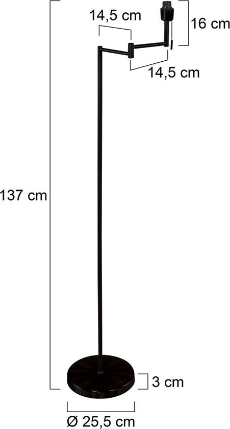 Lampadaire Bella 3407ZW - Noir avec bras pivotant, rabattable et interrupteur à tirette - Mexlite - Design intemporel alliant plastique, métal et composants électroniques, hauteur 135 cm, portée 45 cm