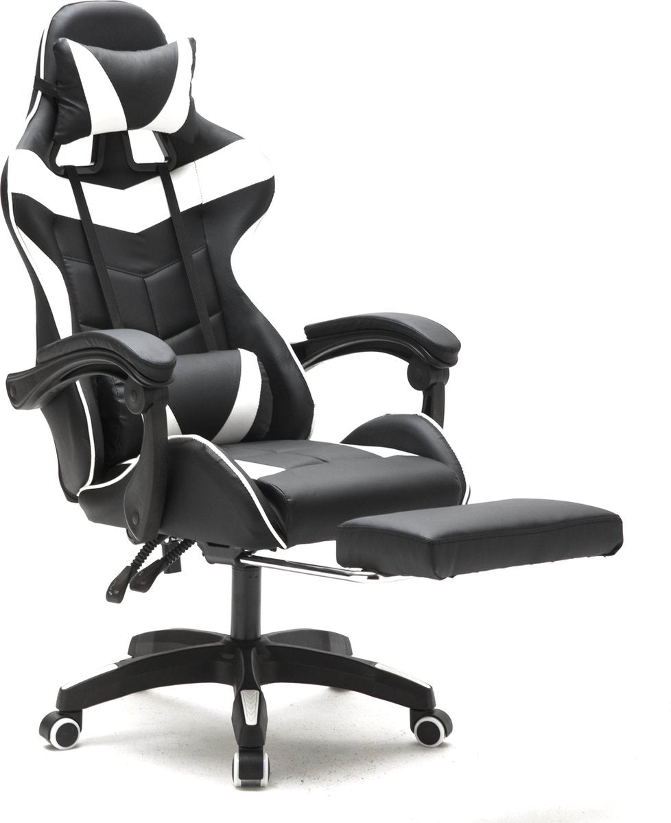 Chaise de jeu DMV - Extensible - Max. 110kg - Coussin de nuque inclus - 128 x 63 x 50cm - Noir & Blanc