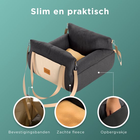 Siège auto pour chien CozySense® - Panier auto pour petit chien - Siège avant et arrière - Housse lavable et sac de transport - Noir/Beige