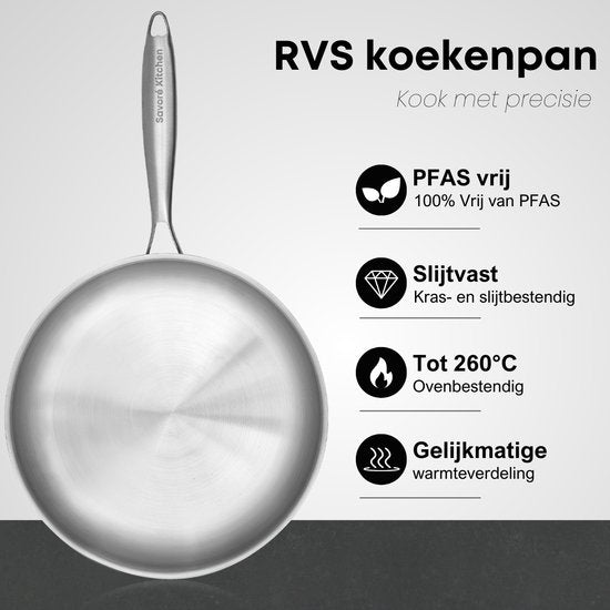 Savoré Kitchen Set de poêles à frire 3 pièces en acier inoxydable - Ø 20, 24, 28 cm Poêles - Induction - Poêles - Poêles à frire - Sets de poêles - Set de poêles à frire