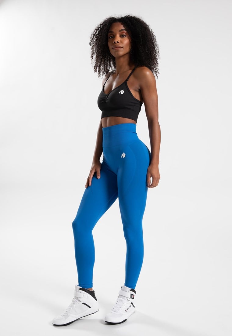 Gorilla Wear Olivia Seamless Leggings - S/M - Bleu - Taille haute et résistance au squat