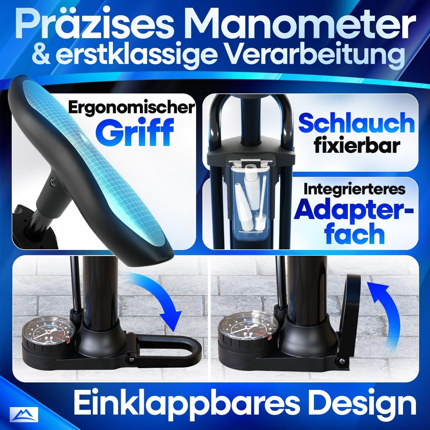 Pompe à vélo Nextcover - Technologie Airflow - Pompe sur pied - Avec manomètre - Noire