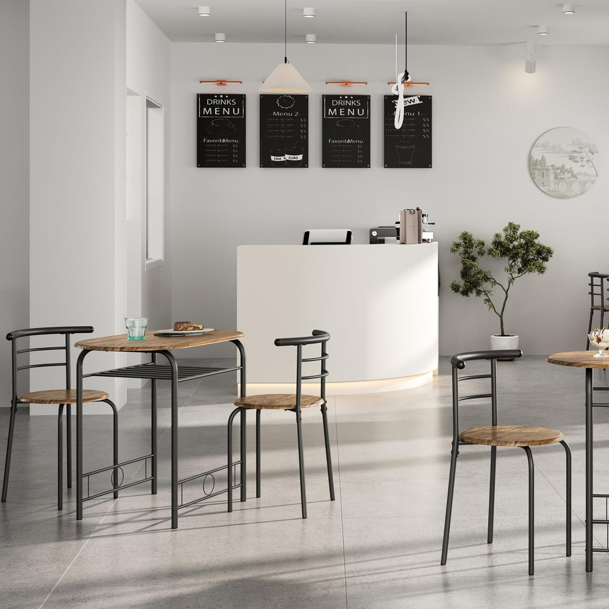 Ensemble de table à manger Yaheetech pour 2 personnes - Table 80 x 53 x 75,5 cm avec 2 chaises - Avec étagère de rangement - Marron