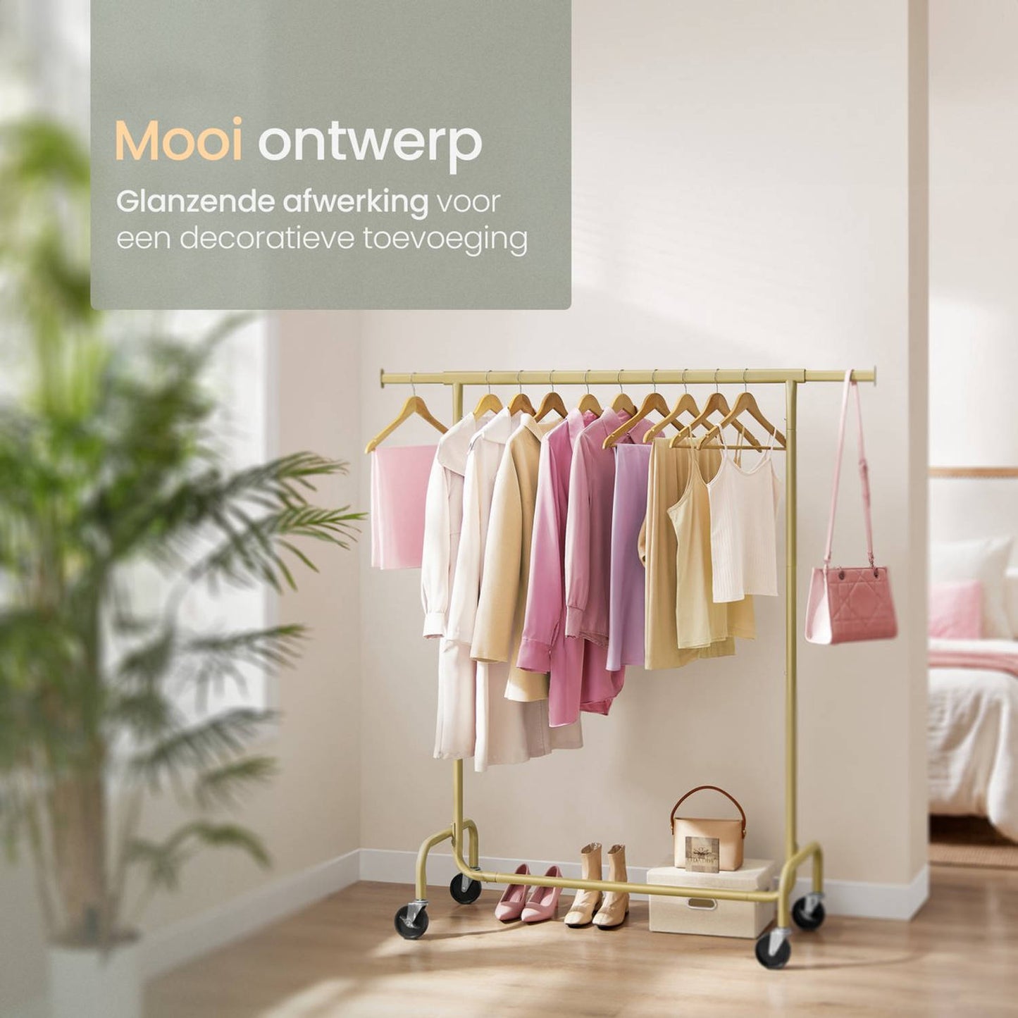 O'DADDY® Porte-vêtements sur roulettes - Capacité jusqu'à 130 kg - acier inoxydable - 45 x 150 x 162,8 cm - Or